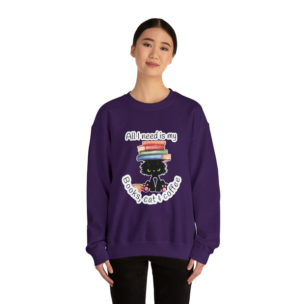 Books, Cat & Coffee Unisex Heavy Blend™ Crewneck Sweatshirt