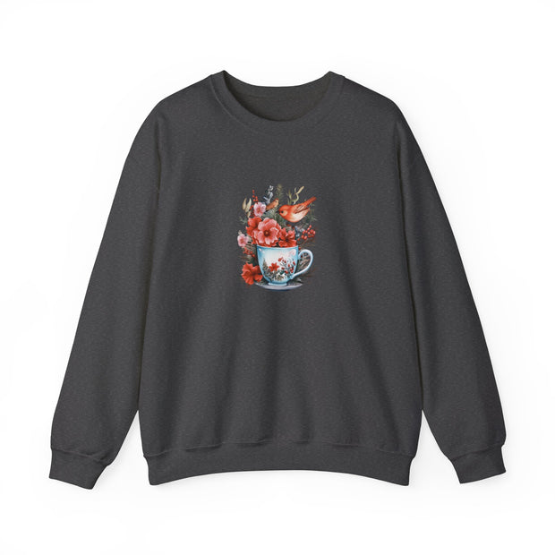 Tea Cup Flowers & Birds Unisex Heavy Blend™ Crewneck Sweatshirt