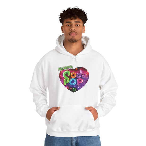 Soda Pop Heart Hoodie - Retro Unisex Sweatshirt for Fun Gatherings, Cozy Nights, Music Festivals, Unique Gifts & Casual Wear