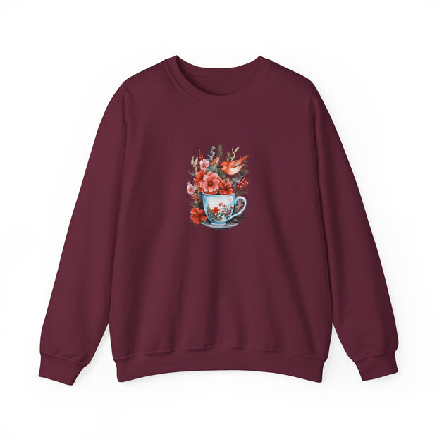 Tea Cup Flowers & Birds Unisex Heavy Blend™ Crewneck Sweatshirt