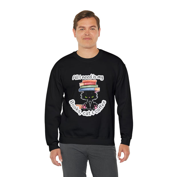 Books, Cat & Coffee Unisex Heavy Blend™ Crewneck Sweatshirt