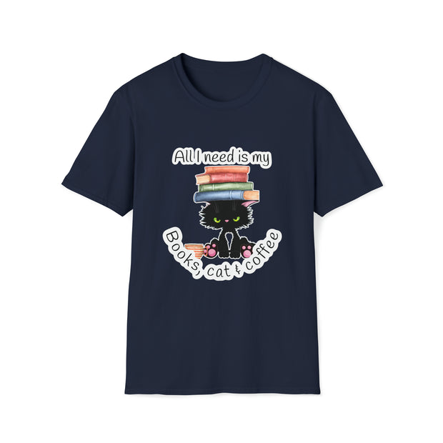 Books, Cat & Coffee Unisex Softstyle T-Shirt