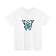 Butterfly Teal Ribbon Unisex Heavy Cotton Tee
