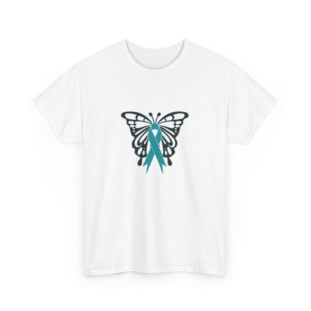 Butterfly Teal Ribbon Unisex Heavy Cotton Tee