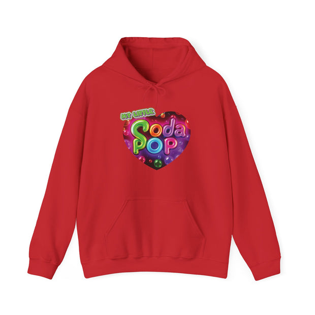 Soda Pop Heart Hoodie - Retro Unisex Sweatshirt for Fun Gatherings, Cozy Nights, Music Festivals, Unique Gifts & Casual Wear