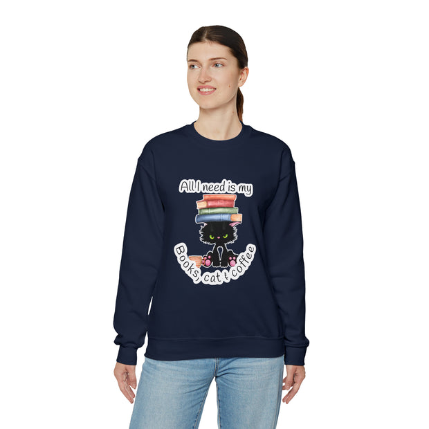 Books, Cat & Coffee Unisex Heavy Blend™ Crewneck Sweatshirt