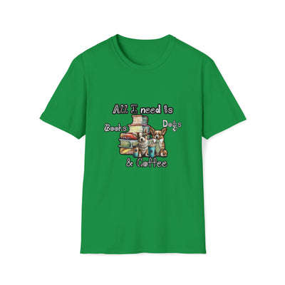 Books, dogs & coffee Unisex Softstyle T-Shirt