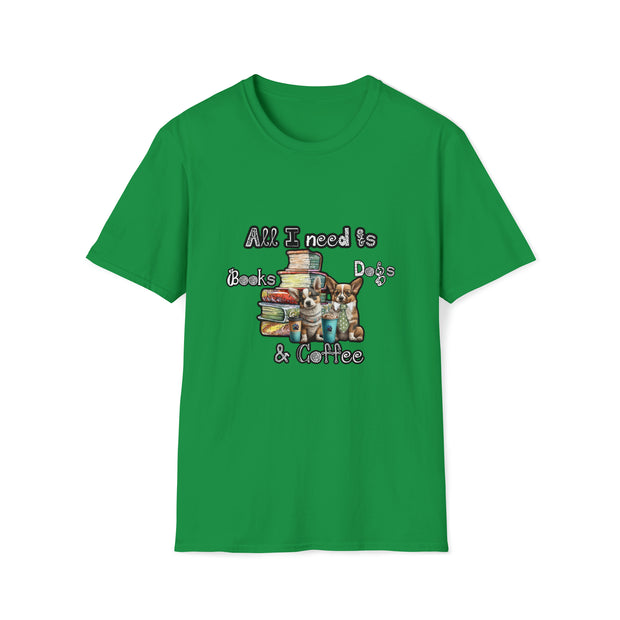 Books, dogs & coffee Unisex Softstyle T-Shirt