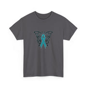 Butterfly Teal Ribbon Unisex Heavy Cotton Tee