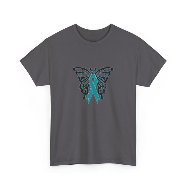 Butterfly Teal Ribbon Unisex Heavy Cotton Tee