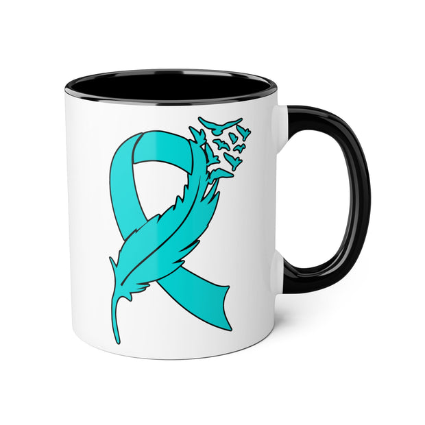 Ovarian Cancer Ribbon Accent Mugs, 11oz