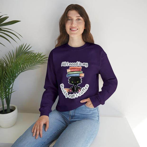 Books, Cat & Coffee Unisex Heavy Blend™ Crewneck Sweatshirt