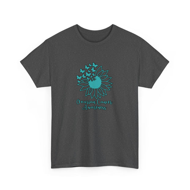 Ovarian Cancer Sunflower Unisex Heavy Cotton Tee