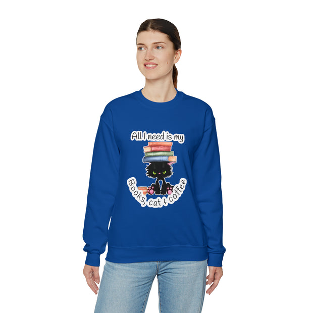 Books, Cat & Coffee Unisex Heavy Blend™ Crewneck Sweatshirt