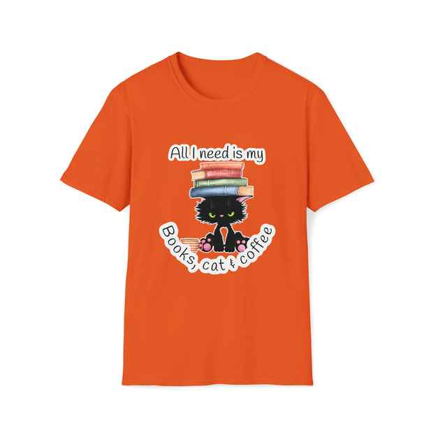Books, Cat & Coffee Unisex Softstyle T-Shirt