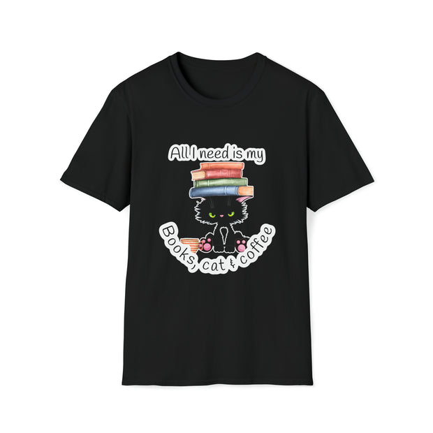 Books, Cat & Coffee Unisex Softstyle T-Shirt