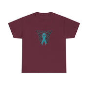 Butterfly Teal Ribbon Unisex Heavy Cotton Tee