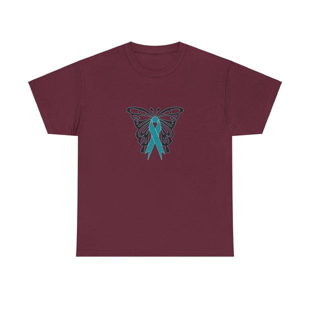 Butterfly Teal Ribbon Unisex Heavy Cotton Tee