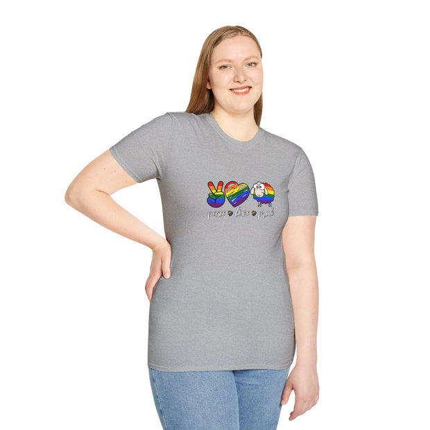 Peace Love and Pride Unisex Softstyle T-Shirt