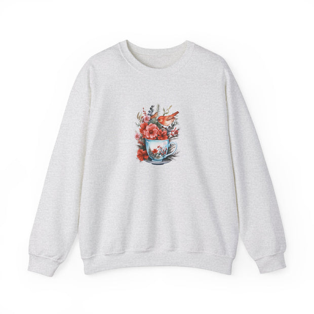 Tea Cup Flowers & Birds Unisex Heavy Blend™ Crewneck Sweatshirt