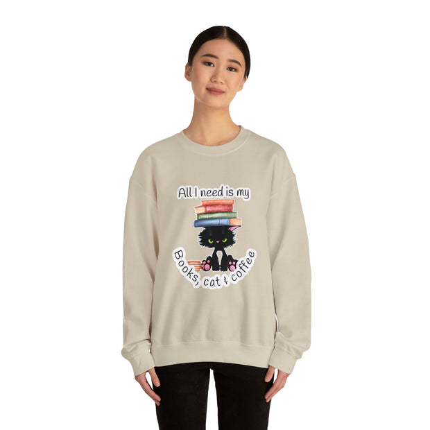 Books, Cat & Coffee Unisex Heavy Blend™ Crewneck Sweatshirt