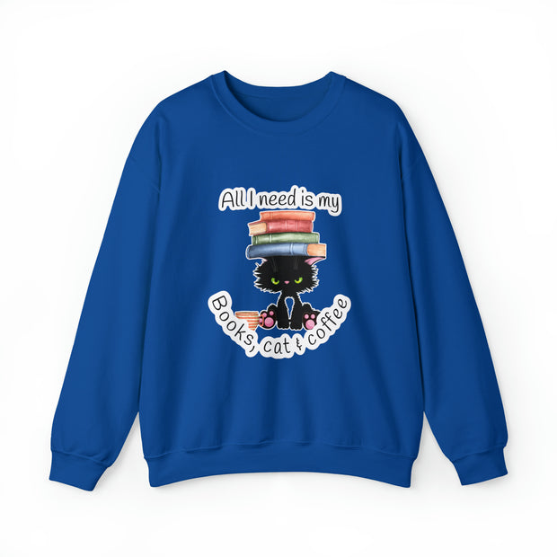 Books, Cat & Coffee Unisex Heavy Blend™ Crewneck Sweatshirt