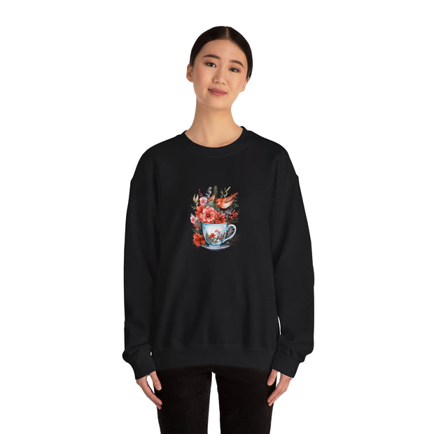Tea Cup Flowers & Birds Unisex Heavy Blend™ Crewneck Sweatshirt