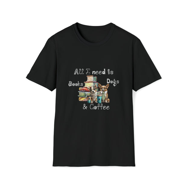 Books, dogs & coffee Unisex Softstyle T-Shirt
