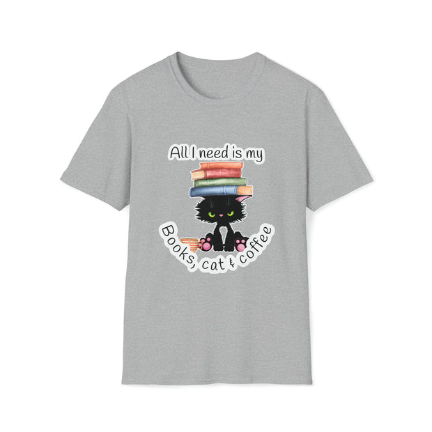 Books, Cat & Coffee Unisex Softstyle T-Shirt
