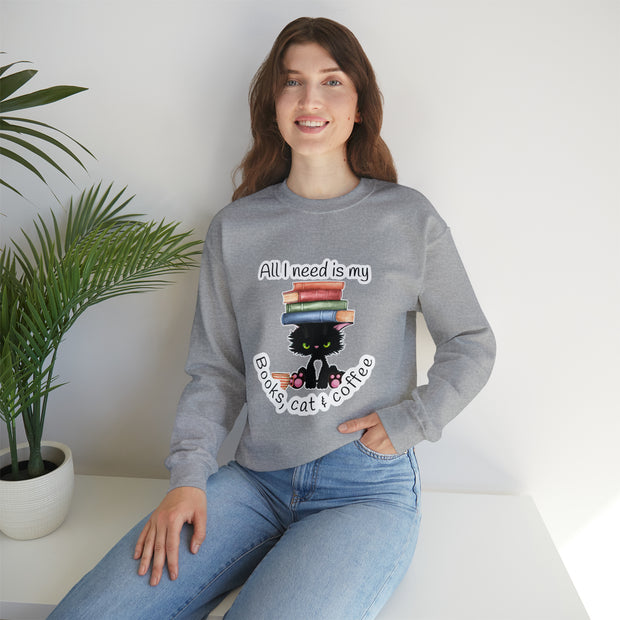 Books, Cat & Coffee Unisex Heavy Blend™ Crewneck Sweatshirt