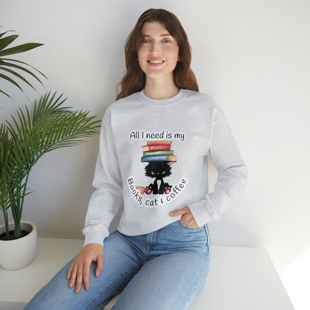 Books, Cat & Coffee Unisex Heavy Blend™ Crewneck Sweatshirt