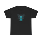 Butterfly Teal Ribbon Unisex Heavy Cotton Tee