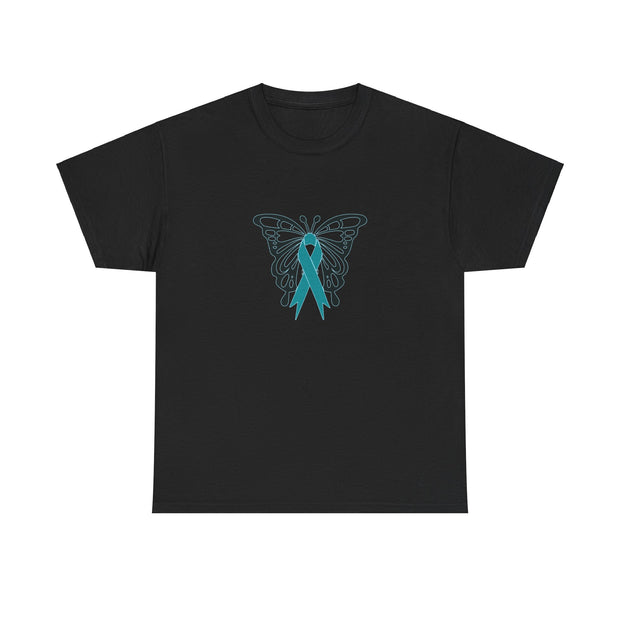 Butterfly Teal Ribbon Unisex Heavy Cotton Tee