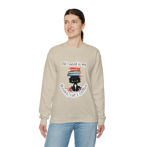 Books, Cat & Coffee Unisex Heavy Blend™ Crewneck Sweatshirt