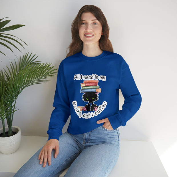 Books, Cat & Coffee Unisex Heavy Blend™ Crewneck Sweatshirt