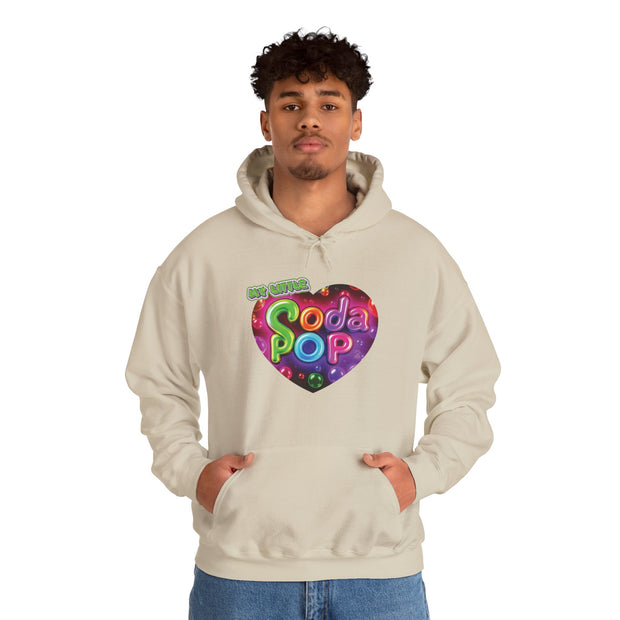 Soda Pop Heart Hoodie - Retro Unisex Sweatshirt for Fun Gatherings, Cozy Nights, Music Festivals, Unique Gifts & Casual Wear