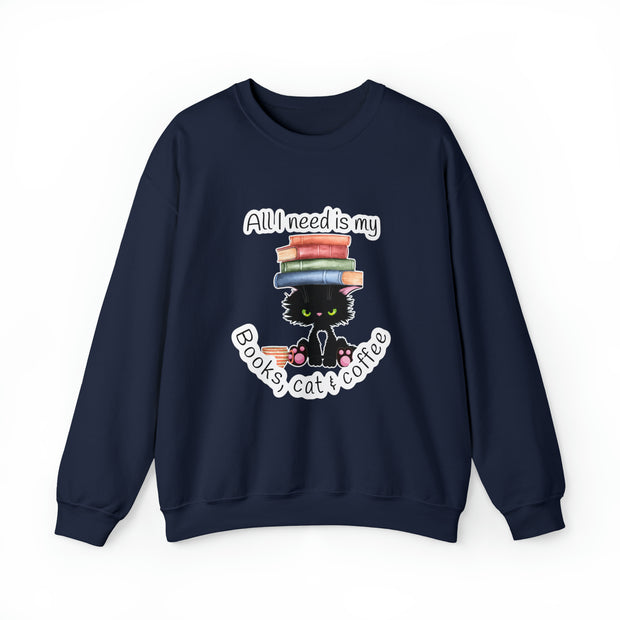 Books, Cat & Coffee Unisex Heavy Blend™ Crewneck Sweatshirt