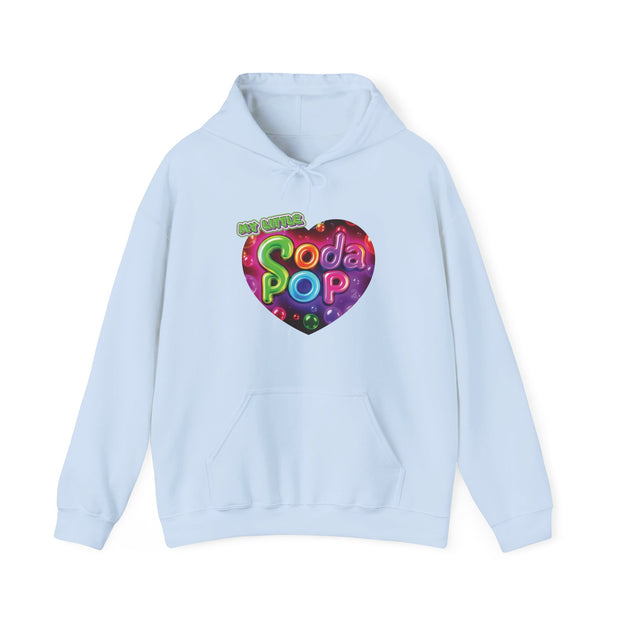 Soda Pop Heart Hoodie - Retro Unisex Sweatshirt for Fun Gatherings, Cozy Nights, Music Festivals, Unique Gifts & Casual Wear