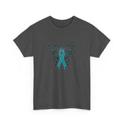 Butterfly Teal Ribbon Unisex Heavy Cotton Tee