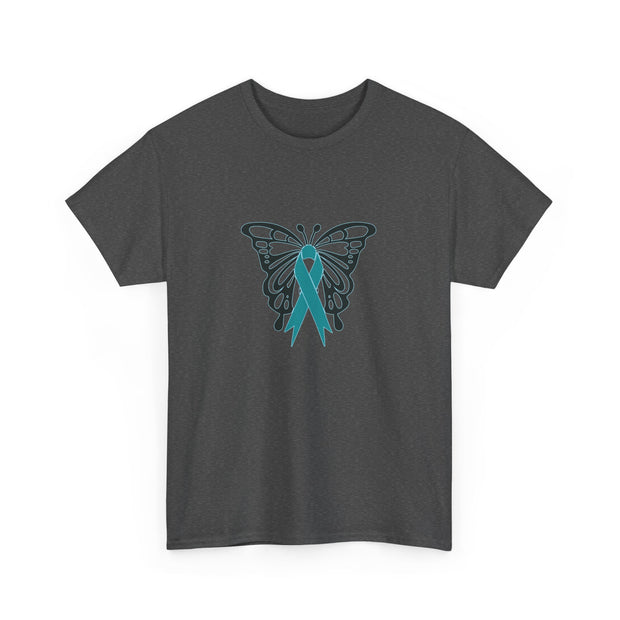 Butterfly Teal Ribbon Unisex Heavy Cotton Tee