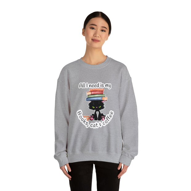 Books, Cat & Coffee Unisex Heavy Blend™ Crewneck Sweatshirt