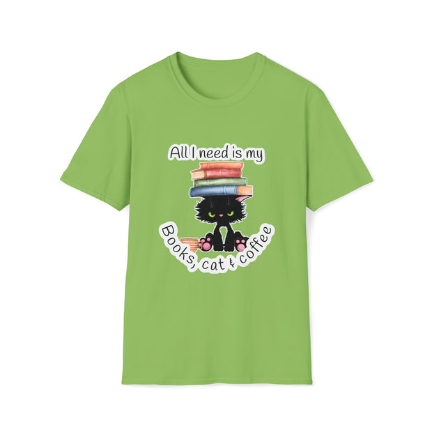 Books, Cat & Coffee Unisex Softstyle T-Shirt