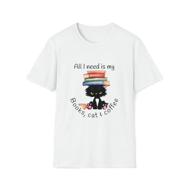 Books, Cat & Coffee Unisex Softstyle T-Shirt