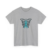 Butterfly Teal Ribbon Unisex Heavy Cotton Tee