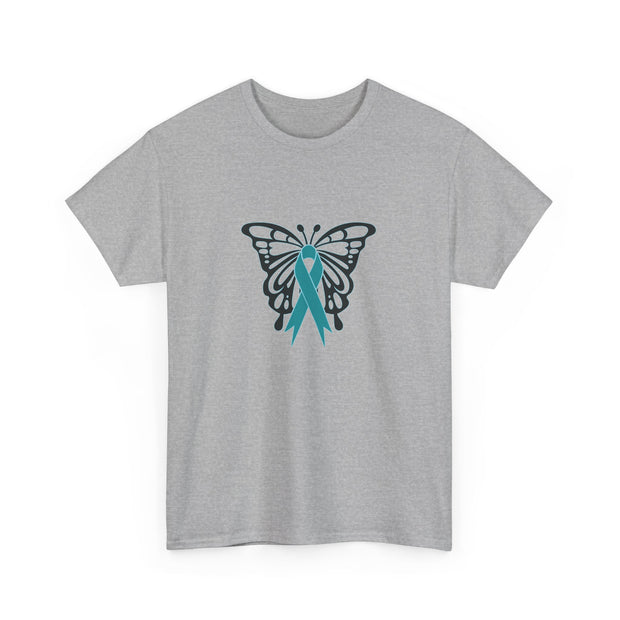 Butterfly Teal Ribbon Unisex Heavy Cotton Tee