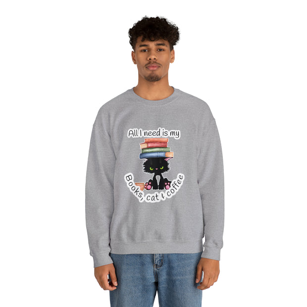 Books, Cat & Coffee Unisex Heavy Blend™ Crewneck Sweatshirt