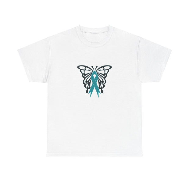 Butterfly Teal Ribbon Unisex Heavy Cotton Tee