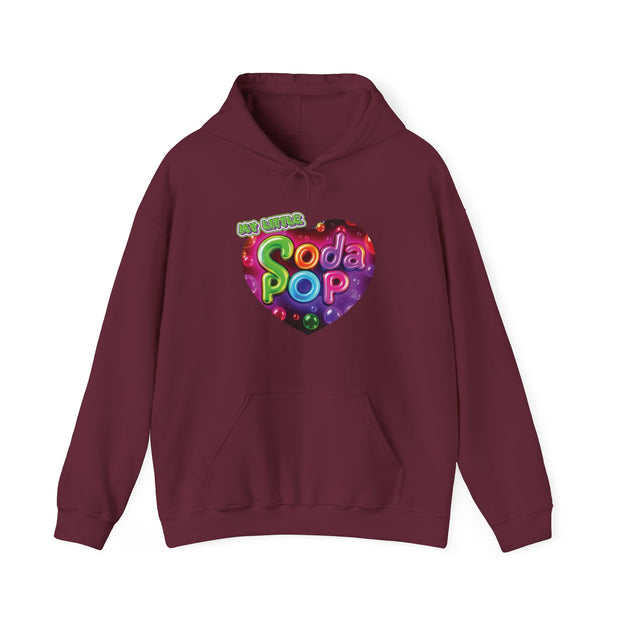 Soda Pop Heart Hoodie - Retro Unisex Sweatshirt for Fun Gatherings, Cozy Nights, Music Festivals, Unique Gifts & Casual Wear