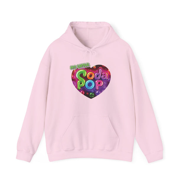 Soda Pop Heart Hoodie - Retro Unisex Sweatshirt for Fun Gatherings, Cozy Nights, Music Festivals, Unique Gifts & Casual Wear
