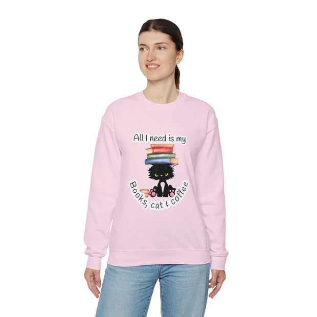 Books, Cat & Coffee Unisex Heavy Blend™ Crewneck Sweatshirt